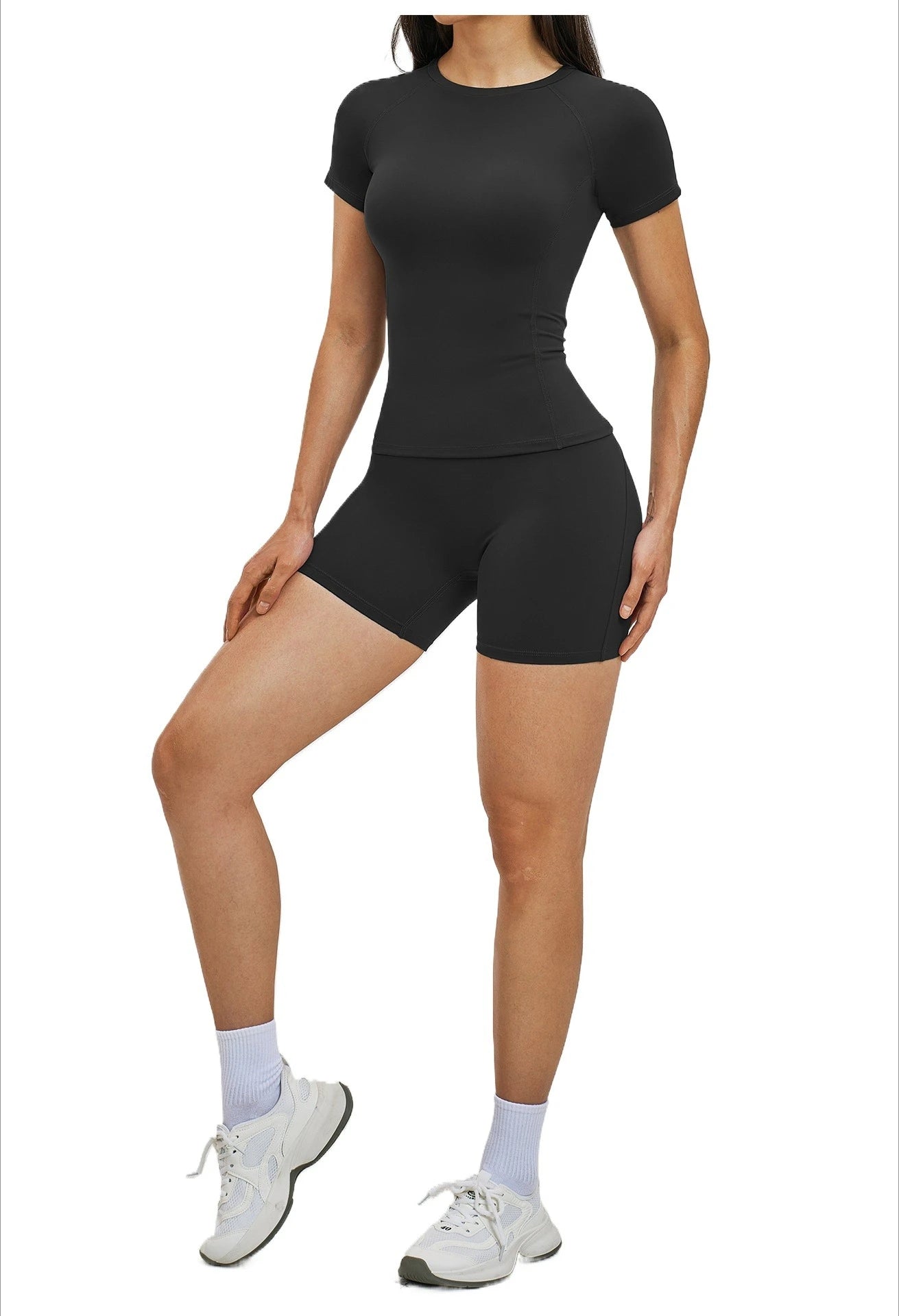 Custom LOGO women's spring and summer short-sleeved sports yoga fitness clothes shorts casual sports two-piece set