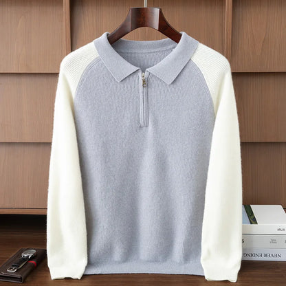 100% Cashmere Polo Sweater Autumn Winter Basic Smart Casual Long Sleeve Men's Pullover Cashmere Knitwear Soft Comfy Clothing Top