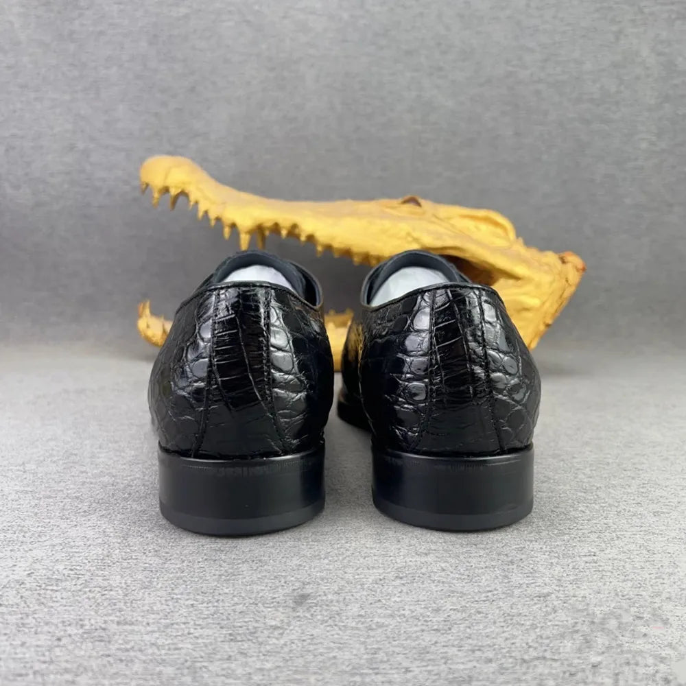Authentic crocodile leather men's leather shoes business British high-end real crocodile leather men's square toe formal shoes