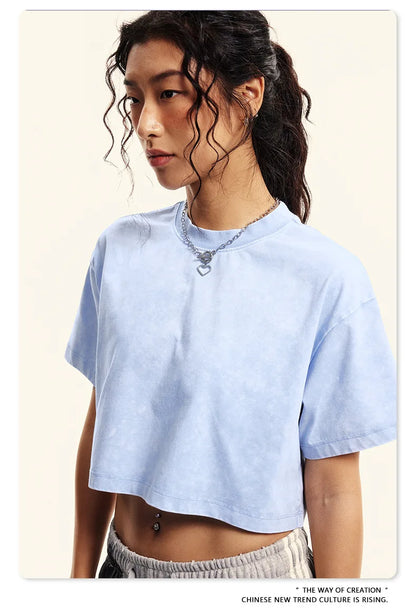 Custom LOGO women's 230G spring summer  open-button top Spice Girl loose short sports cotton polyester short-sleeved t-shirt