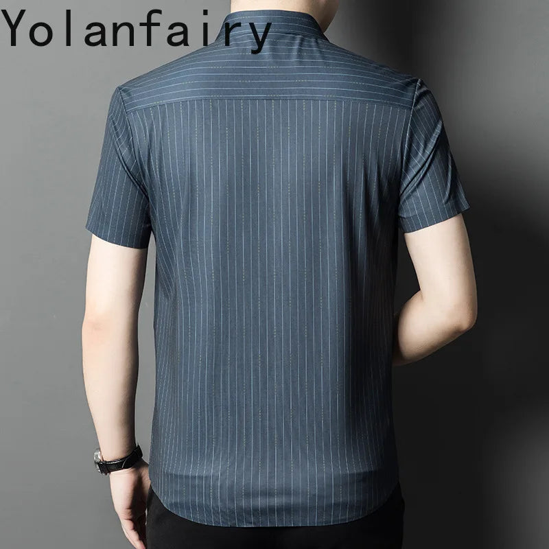 YOLANFAIRY Mulberry Silk 7.8% Summer Shirts for Men Short Sleeve Shirt Men Mens Clothing Camisas De Hombre Verano 2024 Tops