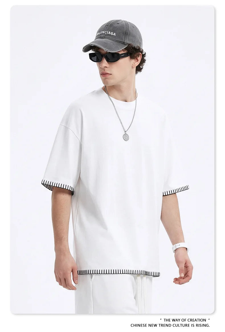 Custom LOGO Men's 240G Cotton Polyester American Cool Short Width Boxyfit Loose Short Sleeve T-Shirt Casual Top