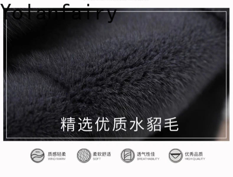 YOLANFAIRY Real Fur Coat Women Winter High Quality Mink Fur Jackets for Women Mid-length Natural Fur Coats Black Mink Jacket