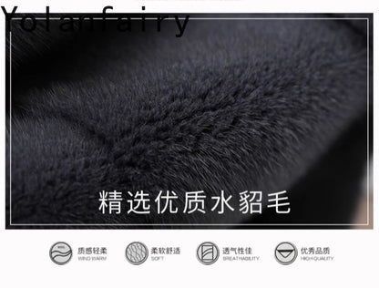YOLANFAIRY Real Fur Coat Women Winter High Quality Mink Fur Jackets for Women Mid-length Natural Fur Coats Black Mink Jacket