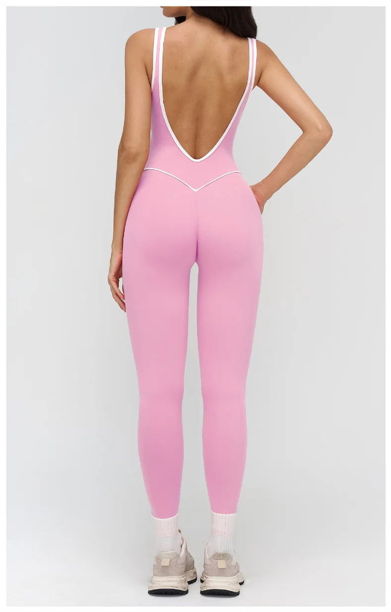 TRY TO BN Sports Jumpsuit Gym Contrast Color Sportswear Backless Fitness Workout One Piece Bodysuit Running Yoga Women Clothing