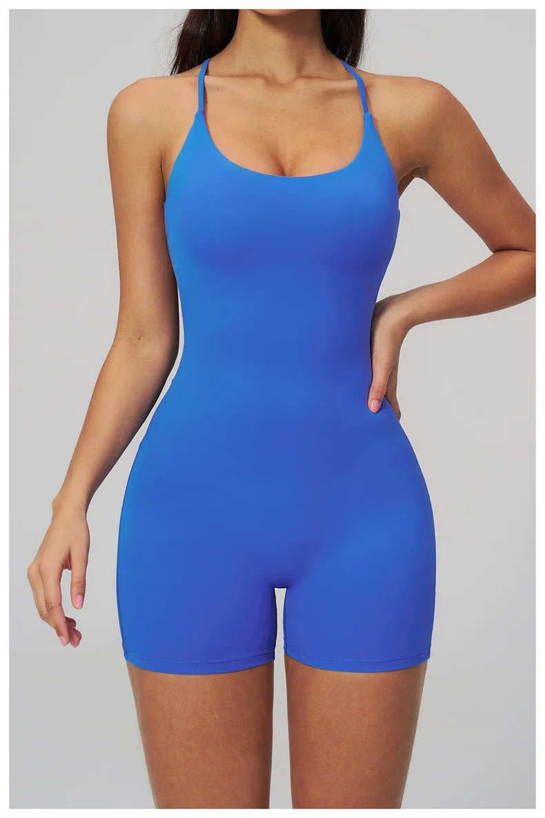 TRY TO BN Yoga Jumpsuit Shorts Cross Beautiful Back Sportswear Fitness Bodysuit One Piece Set Workout Running Gym Women Clothing