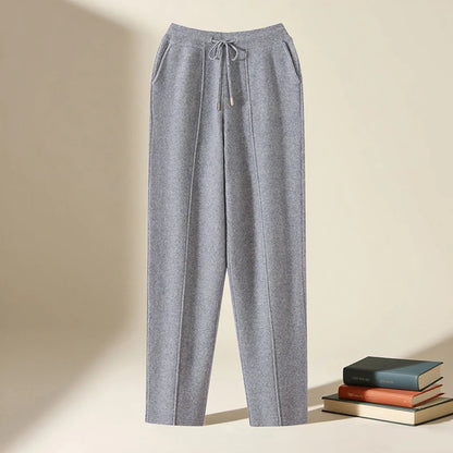 Men's Wool Pants Elastic Waist 2025 Autumn Winter Thick Casual Cashmere Trousers 100% Merino Wool Knitted Mid Seam Sport Pants
