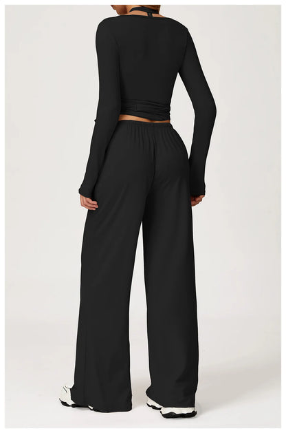 2/3PCS Fitness Suit Women Deep V Yoga Bra Flared pants Sports Suit Gym Tracksuits Female High Waist Bell Bottom Athletic Wear