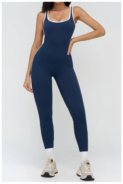 TRY TO BN Sports Jumpsuit Gym Contrast Color Sportswear Backless Fitness Workout One Piece Bodysuit Running Yoga Women Clothing