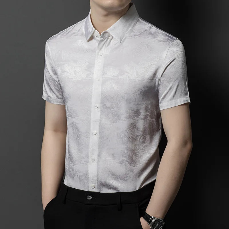 YOLANFAIRY 92.4% Mulberry Silk Mens Shirts Summer Shirt for Men Camisas Hombre Mens Button Up Shirt Mens Fashion Shirt Tops