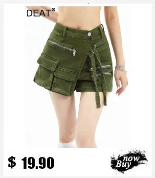 DEAT Fashion Casual Cargo Shorts Women's Khaki Lace Pocket Trim High Waist Daily Streetwear Hot Pants Summer New 7A3928