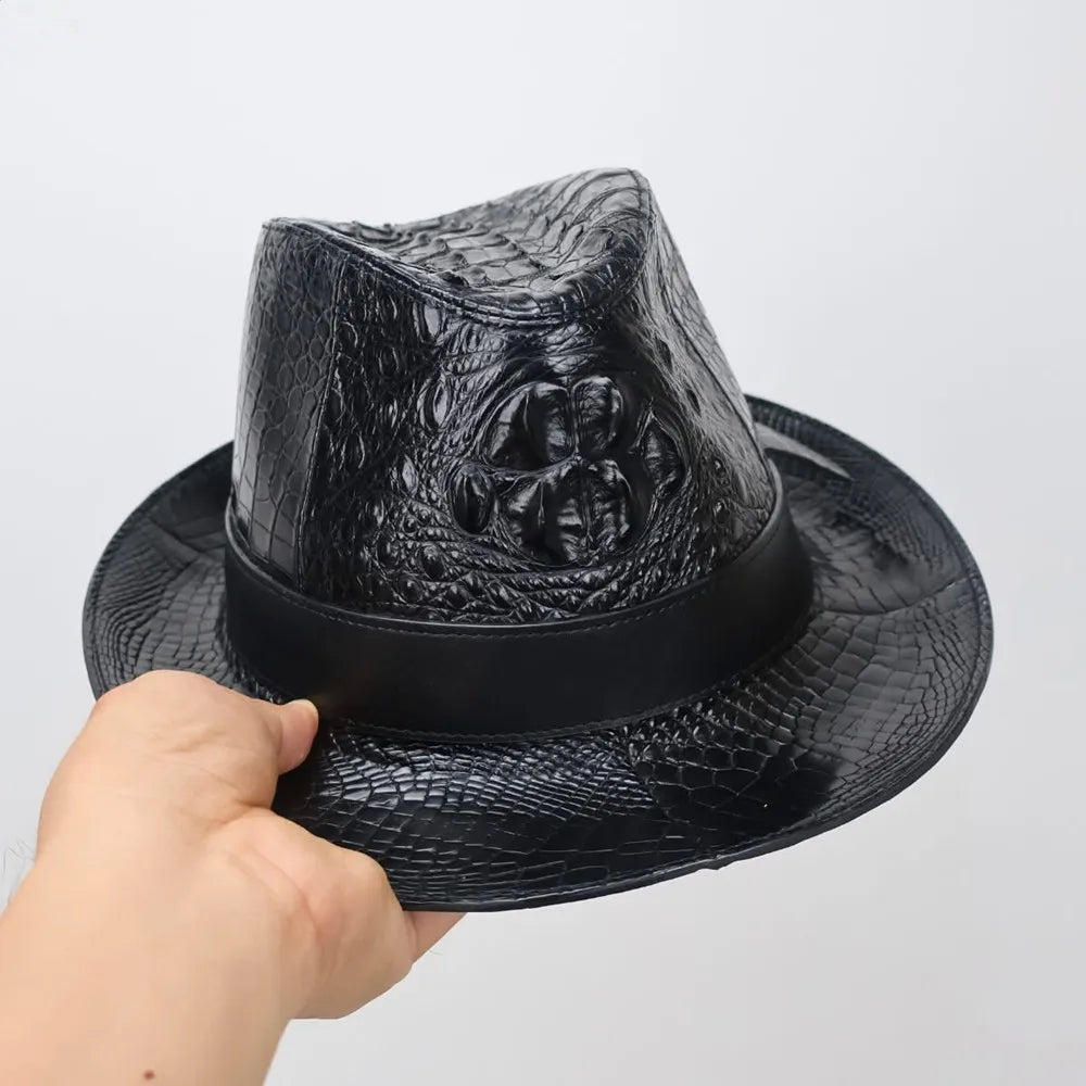 Authentic crocodile leather men's wide-brimed hat exotic style real crocodile leather men's magician foldable hat cowboy hat