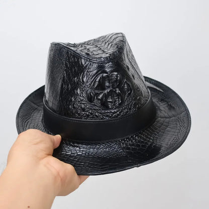 Authentic crocodile leather men's wide-brimed hat exotic style real crocodile leather men's magician foldable hat cowboy hat
