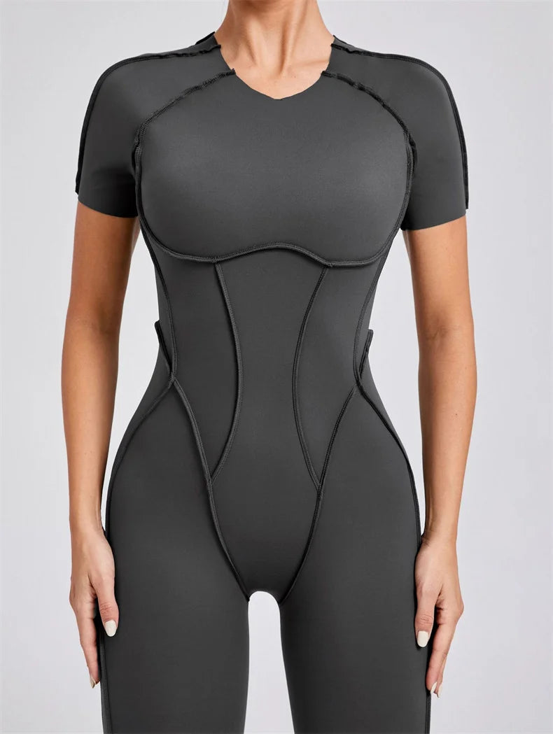 TRY TO BN Sport Jumpsuit Short Sleeves Backless Fitness Yoga Pant Workout Bodysuit One Piece Sportswear Tights Women Gym Clothes