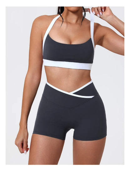 Ctenkevet Women's Color Clash Crop Top Quick-Dry Gym Bra Female Sleeveless Backless Sports Underwear for Outdoor Running CropTop