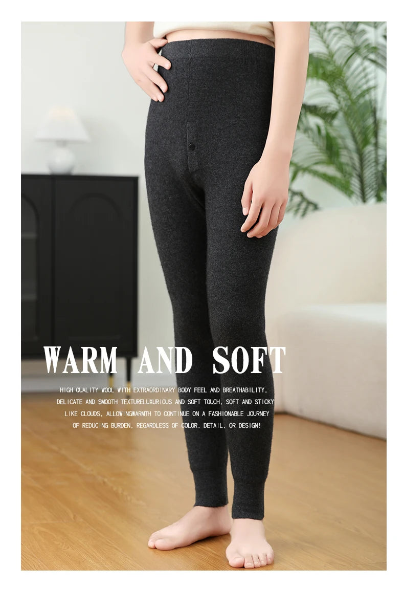 100% Cashmere Knit Leggings Men Winter Wearing Thermal Underwear High Waist Trousers Solid Thicken Elasticity Ankle-Length Pants