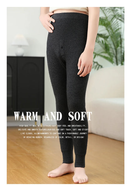 100% Cashmere Knit Leggings Men Winter Wearing Thermal Underwear High Waist Trousers Solid Thicken Elasticity Ankle-Length Pants