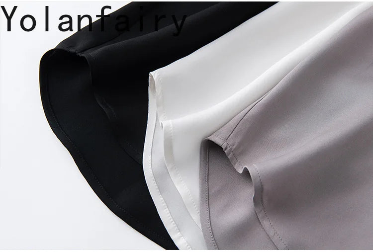 YOLANFAIRY 93% Natural Mulberry Silk Shirts Woman 2026 Stand Collar Long Sleeve Blouse Women Elegant White Shirt OL Ladies Tops