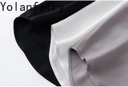YOLANFAIRY 93% Natural Mulberry Silk Shirts Woman 2026 Stand Collar Long Sleeve Blouse Women Elegant White Shirt OL Ladies Tops