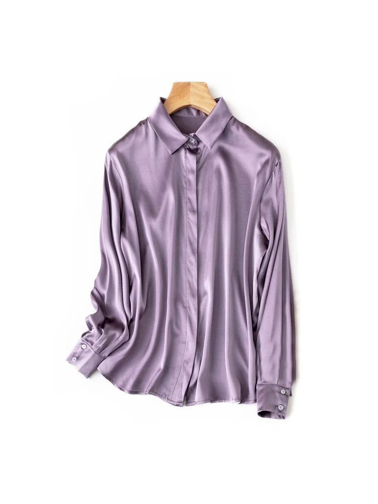 SuyaDream Woman Solid Shirts 93%Real Silk 7%Spandex Long Sleeves Chic Blouses, 2025 Spring Autumn Office Lady Top