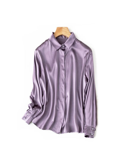 SuyaDream Woman Solid Shirts 93%Real Silk 7%Spandex Long Sleeves Chic Blouses, 2025 Spring Autumn Office Lady Top