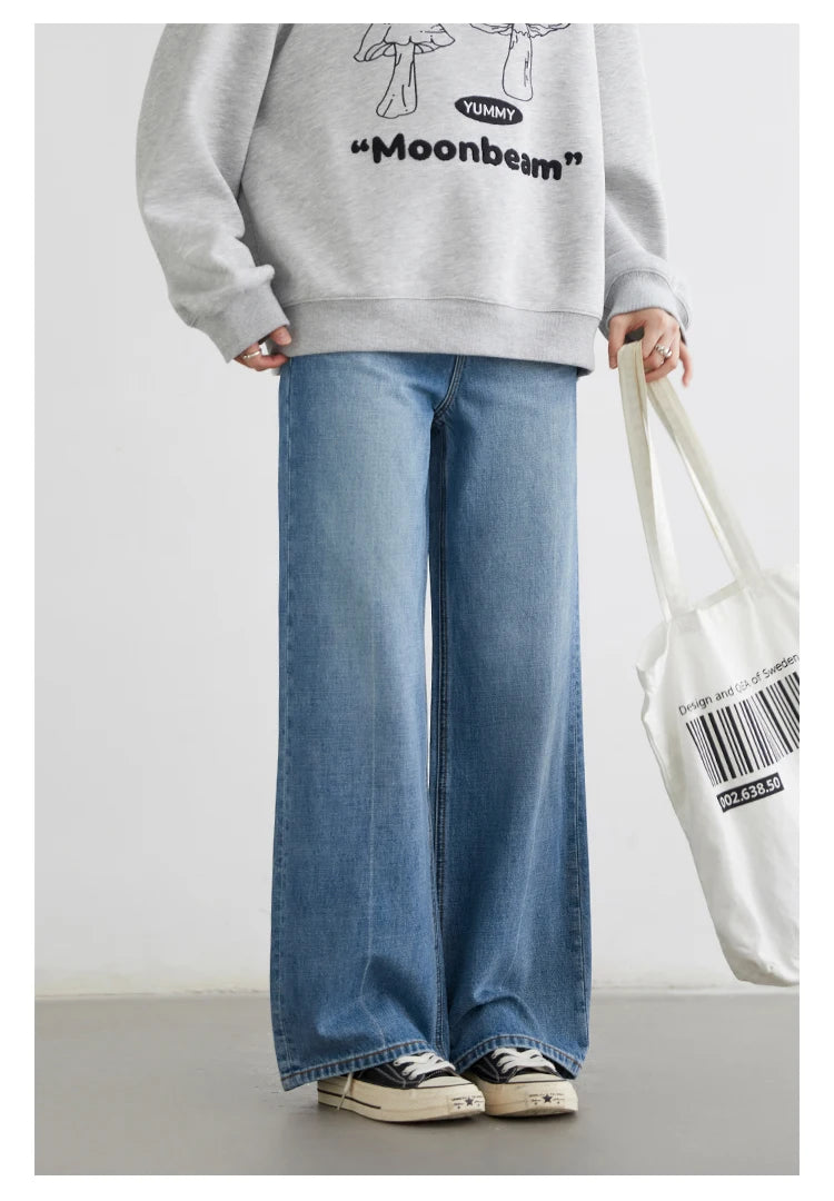 CHIC VEN Women Jeans Blue Loose Casual Solid New Retro Cotton Wide Leg Denim Pants Female Trousers Spring Autumn 2025