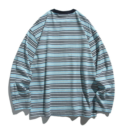 2026 New Japanese Retro Hoodie Trendy City Boys Loose Striped Long Sleeve T-shirt Men's and Women's Casual Sweater