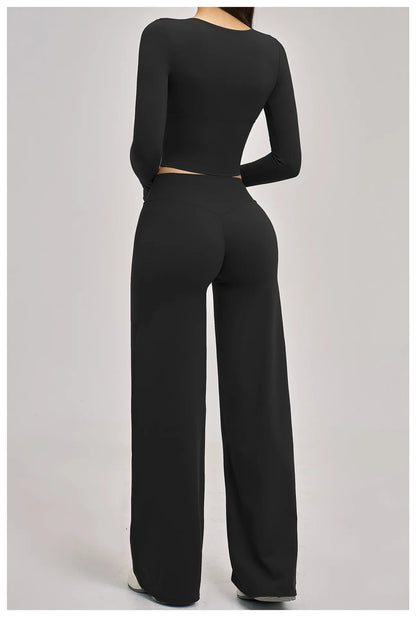 2PCS Yoga Set Women Tracksuits Workout Outfits Sportswear Gym Clothing Female Fitness Long Sleeve High Waist Leggings Yoga Suit