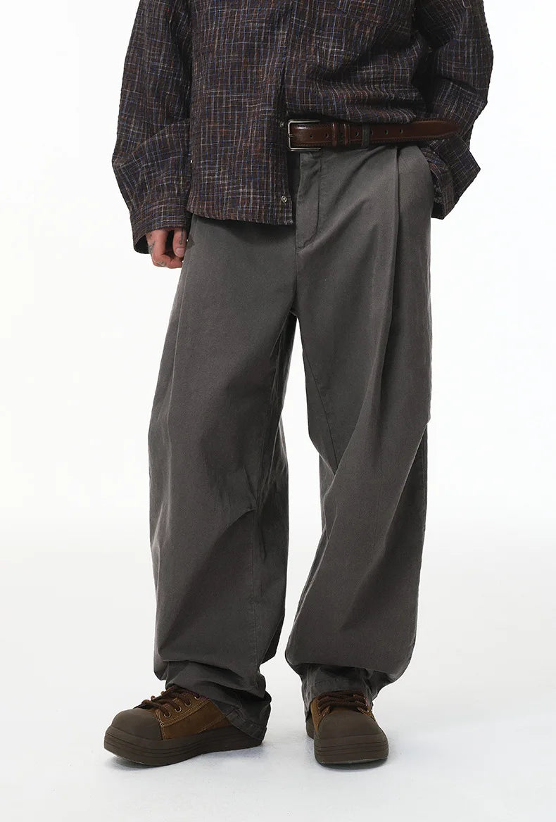 Custom LOGO men's clothing 98% cotton pleated tooling wide-leg pants autumn new loose casual men's trousers