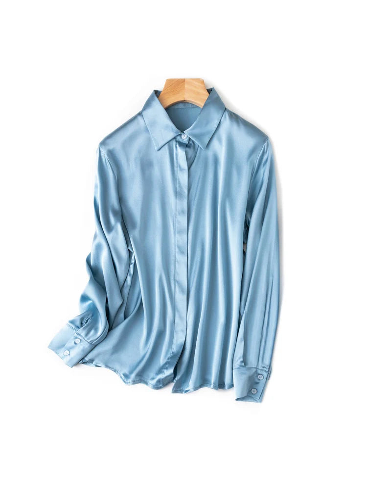 SuyaDream Woman Solid Shirts 93%Real Silk 7%Spandex Long Sleeves Chic Blouses, 2025 Spring Autumn Office Lady Top