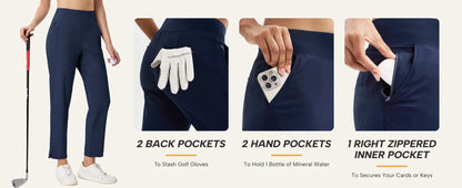 TACVASEN UPF 50+ Golf Pants Women's Lightweight Quick Dry Stretch Pants High Waisted Work Athletic Casual Pants 5 Pockets