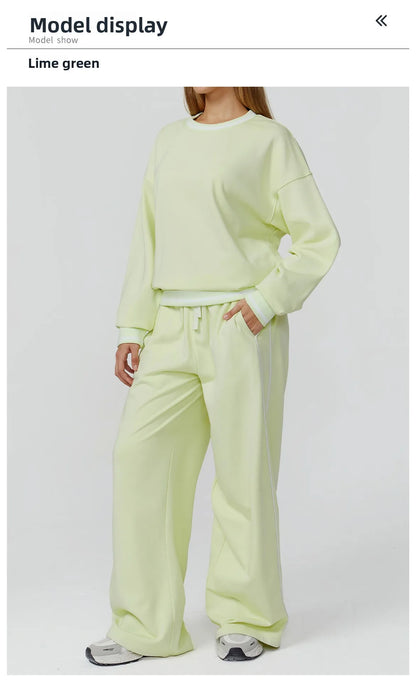 Custom LOGO women's new casual sweater wide-leg trousers comfortable outdoor fashion sports jogging shorts cycling two-piece set