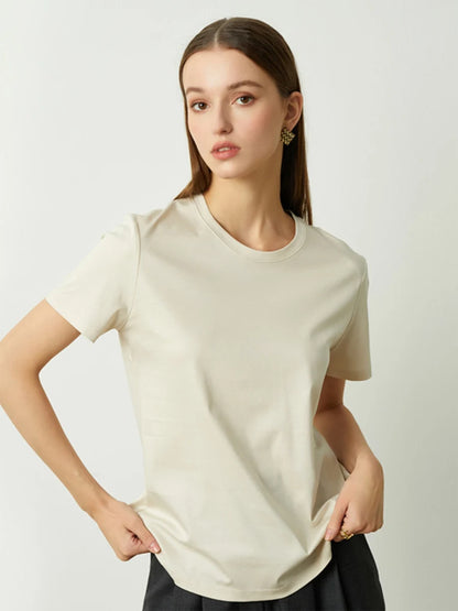 SuyaDream,Women Solid T shirts, 10%Silk 58%Cotton, V Neck, Short Sleeved Tee, 2025 Summer Candy Colors Basic Cozy Top