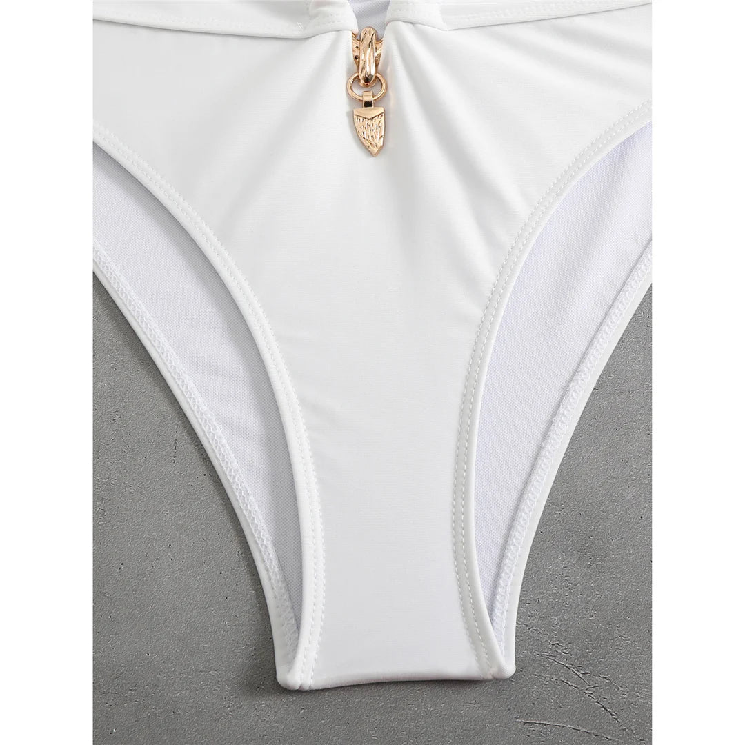 2026 Halter Cut Out High Waist Bikini Female Swimsuit Women Swimwear Two-pieces Bikini set Padded Bather Bathing Suit Swim V6256