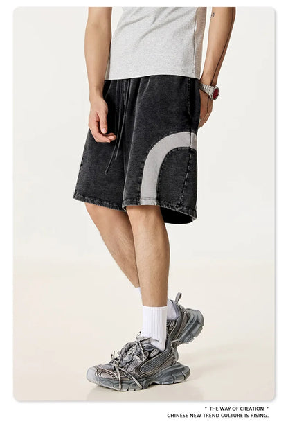 Customized LOGO men's summer European and American hip-hop style splicing contrasting shorts loose straight five-point pants