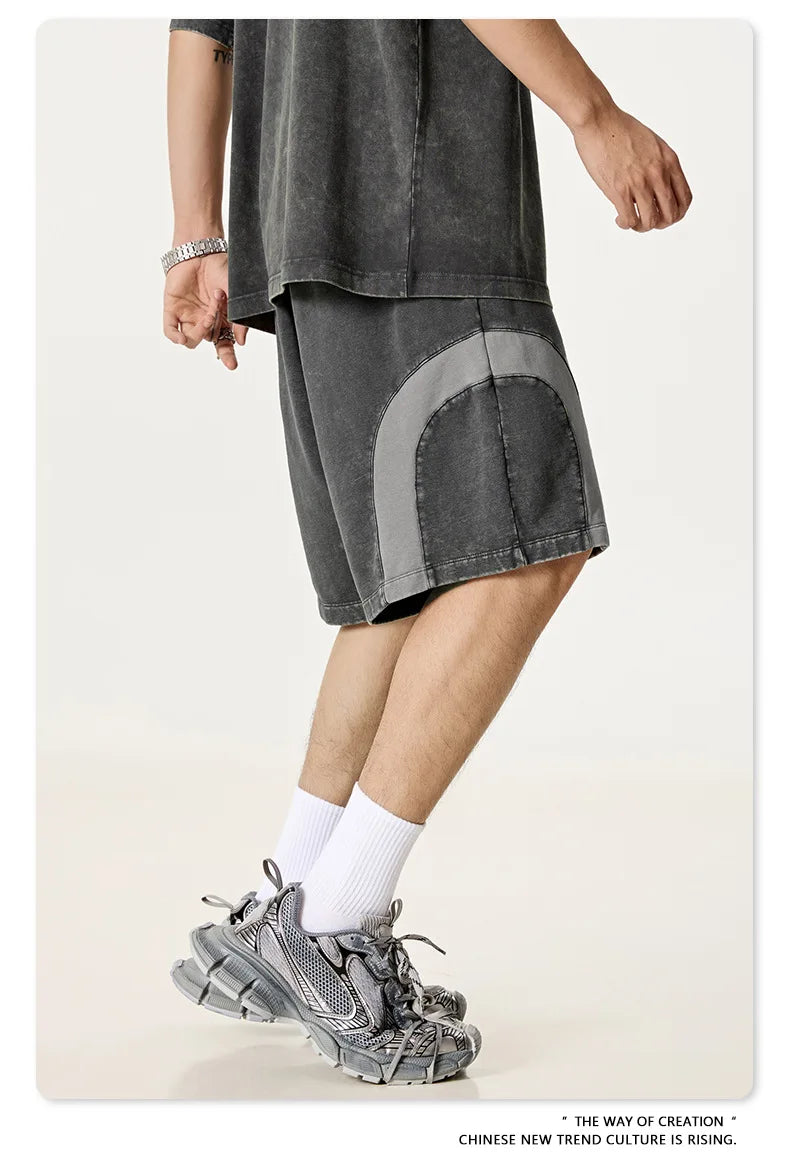 Customized LOGO men's summer European and American hip-hop style splicing contrasting shorts loose straight five-point pants