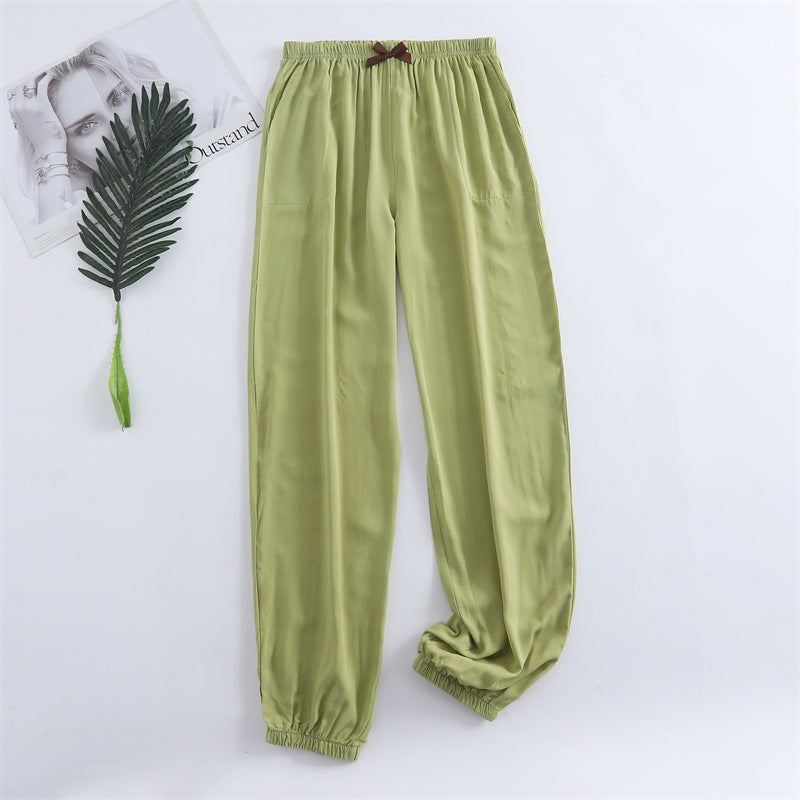Spring and summer new women's trousers 100% viscose leg + straight casual breathable comfortable plus size home sleep pants cute