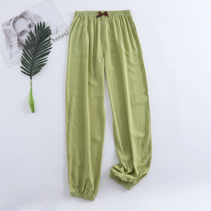 Spring and summer new women's trousers 100% viscose leg + straight casual breathable comfortable plus size home sleep pants cute