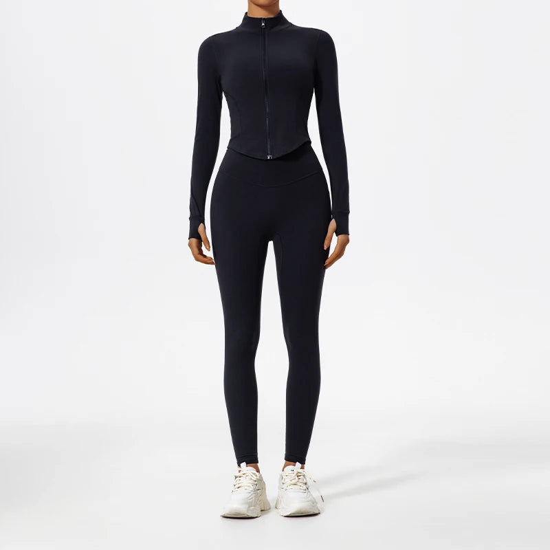 Hearuisavy Summer Ultra-Soft Fabrics 2Pcs Long Sleeve Gym Set Women Quick-Dry Yoga Clothes Workout Leggings Suit Sports Jackets