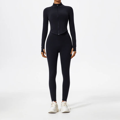 Hearuisavy Summer Ultra-Soft Fabrics 2Pcs Long Sleeve Gym Set Women Quick-Dry Yoga Clothes Workout Leggings Suit Sports Jackets