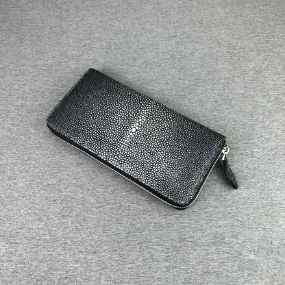 Genuine Unisex Stingray Leather Long Wallet, Exotic Style Leather Clutch for Women, Large Zip Card Holder for Men