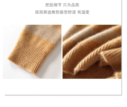 Men's 100% Merino Wool Sweater Half-high Collar Half Zip Thick Pullover Autumn Winter Cashmere Stripe Knitwear Long Sleeved Tops