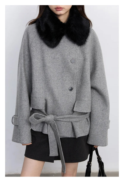 CHIC VEN Women Korean Coat Loose Casual Woolen Single-sided Detachable Collar Female Overcoat Ladies Jacket Autumn Winter 2025