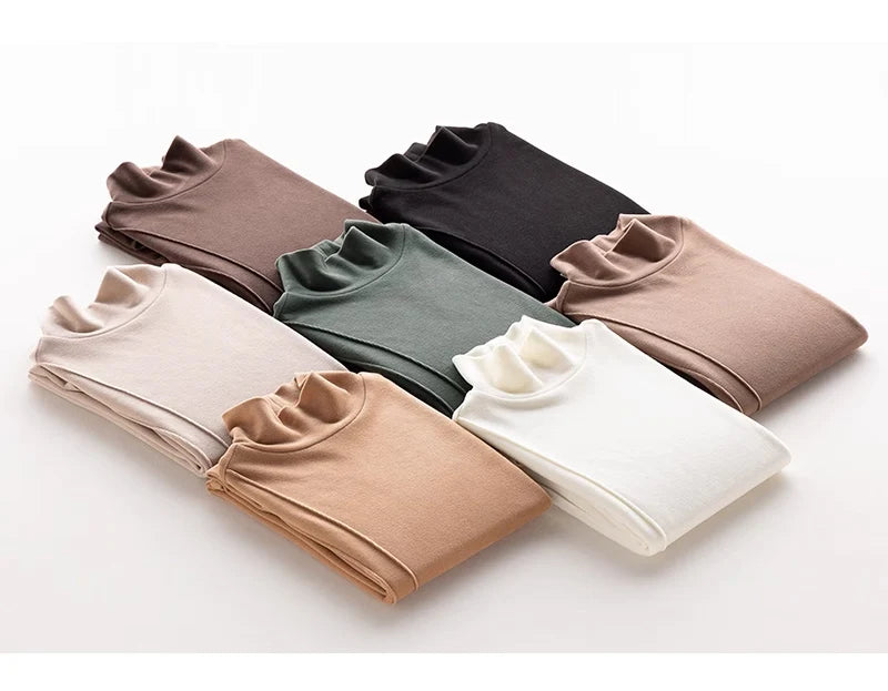 SuyaDream Women's Wool Blend Turtleneck Thermal T-Shirt, High Collar Basic Slim Tee, 2025 Fall Winter Simple Top