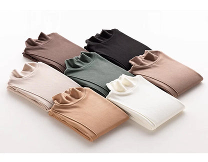 SuyaDream Women's Wool Blend Turtleneck Thermal T-Shirt, High Collar Basic Slim Tee, 2025 Fall Winter Simple Top