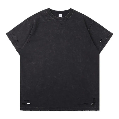DIY Custom LOGO DIY 300gsm Heavy Thick Ripped Holes Short Sleeves T-shirt Solid Color Oversized Casual Summer Harakuju Tees