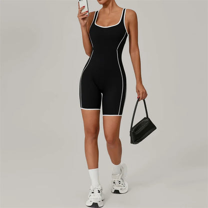TRY TO BN Yoga Jumpsuit Sports Hollow Back Breathable Contrasting Color Bodysuit Fitness One Piece Set Running Gym Woman Clothes