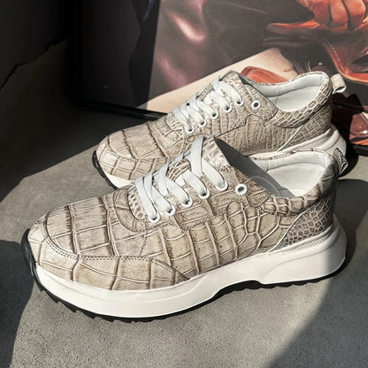 Designer real crocodile leather hand-painted aurora blue men's fashion sneakers crocodile leather men's lace-up casual shoes