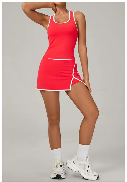 Women Tracksuit 2PCS Yoga Set Sexy Sport Bra High Waist Yoga Short Skirt Gym Clothes Fitness Sleeveless Workout Suit Sporstwear