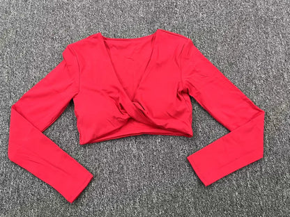 Sexy Creased Long Sleeve Crop Top Women Yoga Clothing Quick Dry Gym Long Sleeved Shirt Women Clothes Running Workout Sportswear